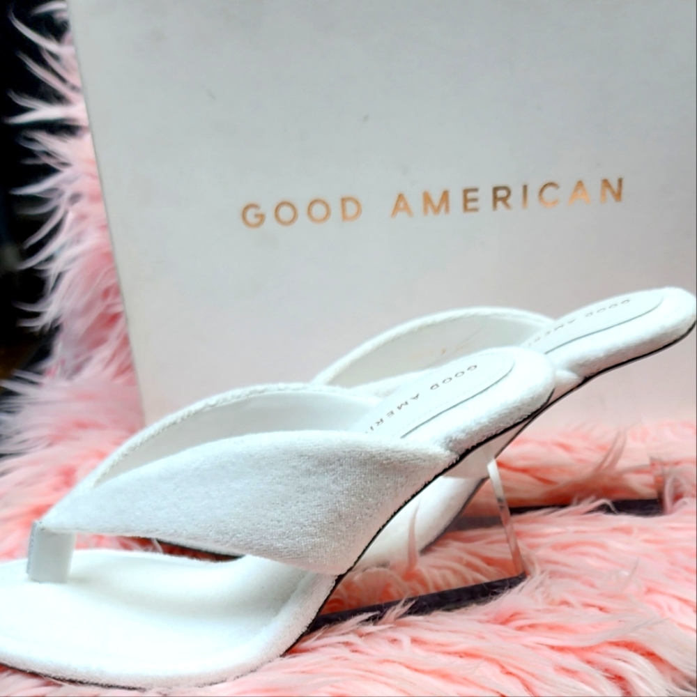 Good American Cinderf♡♡♡ing-rella Lucite Heel Terry Cloth Thong Shoe Size 10.5